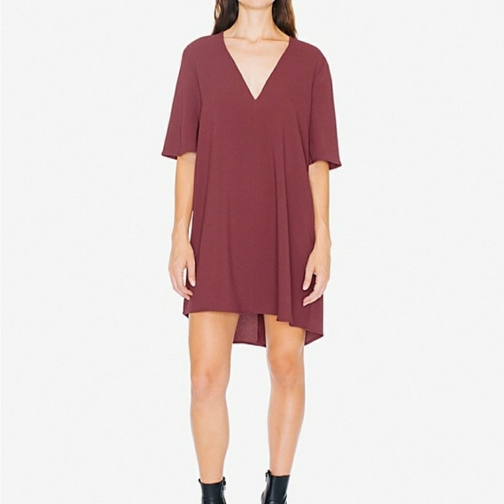 American Apparel Crepe Slit Back V Neck Dress